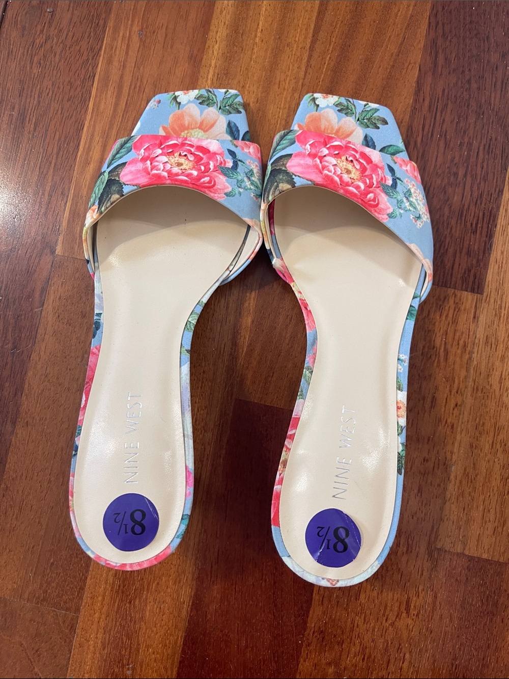 Nine West Floral Slide Mules in Light Blue and Pink